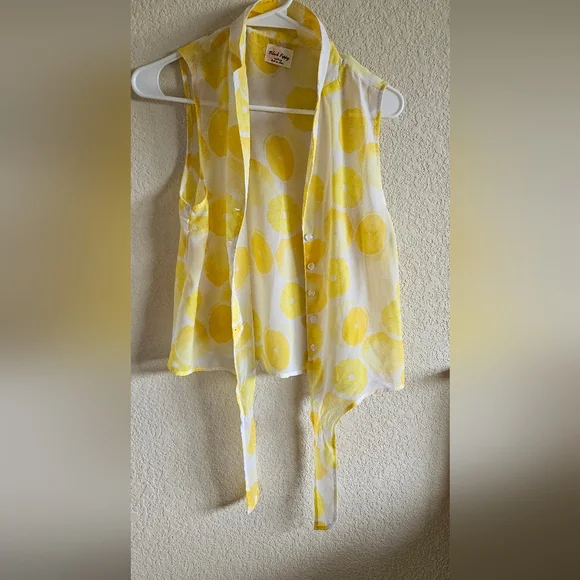 Sheer lemon button and tie front shirt - Picture 5 of 8